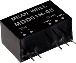 Moduły przetwornicy DC/DC firmy MEANWELL serii MDD01 serii SIP/SIL7 Obudowa Podwójne wyjście Współczynnik napięcia wejściowego: 1:1 Moc: 1W nieregulowany Medyczny Moduł przetwornicy DC/DC Mean Well MDD01M-09 MDD01M-09, 1 W, 56 mA, 1 szt.