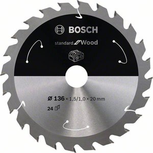 Akumulatorowa tarcza do piły tarczowej Standard for Wood, 136 x 1,5/1 x 20, 24 zębów Tarcza tnąca z węglików spiekanych Bosch Accessories  136 x 20 mm 1 szt.