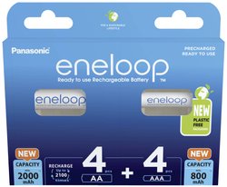 Zestaw akumulatorów NiMH Panasonic eneloop BK-KJMCDE44E 52302191, 4x bateria eneloop Mignon 2000 mAh + 4x bateria eneloop micro 800 mAh