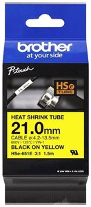 Taśma do nadruku termokurczliwa  Brother HSe HSE651E  Kolor taśmy: żółty Kolor nadruku:czarny 21 mm 1.5 m