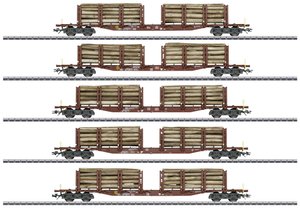 Wagon towarowy otwarty Märklin 47154 Zestaw H0 z 5 samochodami do transportu drewna DB