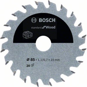 Akumulatorowa tarcza do piły tarczowej Standard for Wood, 85 x 1,1/0,7 x 15, 20 zębów Tarcza tnąca Bosch Accessories  85 x 15 mm 1 szt.