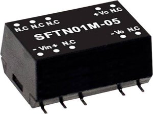 Moduł przetwornicy SMD DC/DC MeanWell serii SFTN01 SMD Case Single Output: Moc 1:1 kW Moduł przetwornicy DC/DC Mean Well SFTN01M-05 SFTN01M-05, 1 W, 200 mA, 1 szt.