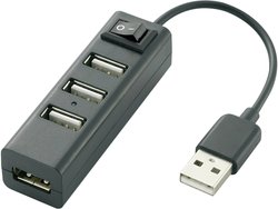 4-portowy hub USB 2.0 z przełącznikiem renkforce Hub USB 2.0 Renkforce Slim 4 Porty  czarny