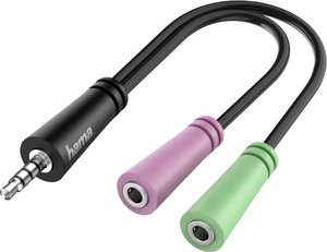 Adapter audio Hama, 4-pin. Wtyk jack 3,5 mm - 2x 3-pin. Zestaw słuchawkowy jack 3,5 mm Kabel Jack Hama 00200352  0.15 m