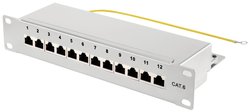 12-portowy patch panel CAT Renkforce. 6, 1 U, 254 mm (10'') z poziomym wejściem kablowym Patch panel Renkforce RF-4996632, 12 Portów, 254 mm (10''), 1 U