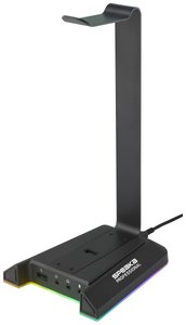 Stojak na słuchawki SPEAKA Professional SP-HPS-320 RGB z 3 portami 3,5 mm i 2 portami USB Podstawka pod słuchawki SpeaKa Professional SP-HPS-320  czarny