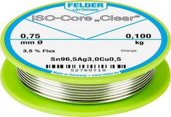 Cyna lutownicza Felder Löttechnik ISO-Core ''Clear'' SAC305 szpula Sn96,5Ag3Cu0,5  0.100 kg 0.75 mm