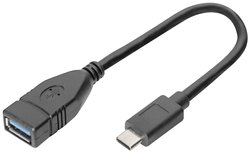 Kabel adaptera USB Type-C, OTG, Type-C - A M/F, 0.15m, 3A, 5GB, wersja 3.0, blk  Kabel USB Digitus, Złącze męskie USB-C®, Złącze żeńskie USB-A, 0.15 m