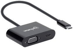 adapter USB-C Manhattan 153430 153430, [1x złącze męskie USB-C - 1x złącze żeńskie USB-C (Power Delivery), złącze żeńskie VGA]