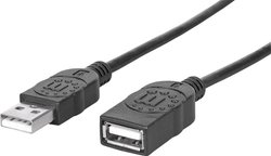 Kabel USB Manhattan Hi-Speed USB 2.0 Verlängerungskabel A-Stecker auf A-Buchse 1m schwarz , USB 2.0, Złącze męskie USB-A, Złącze żeńskie USB-A, 1.00 m