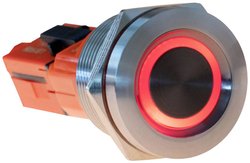 Stalowy przełącznik ze stali nierdzewnej, IP68, IK10, PA66, LED czerwony/niebieski, 22 mm, chwilowy, 24 V, 2A, wklęsły Przełącznik Joy-it Button22T-01 Button22T-01, 1 szt.