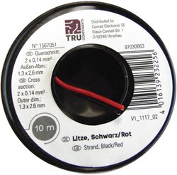 Kabel typu linka 2 x 0,14 mm² czarno, czerwony 606851 50 m