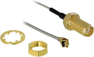 Kabel przedłużający anteny Wifi Delock 88419, [1x złącze męskie IPEX - 1x złącze żeńskie SMA], 20.00 cm, szary, styki pozłacane