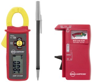 Zestaw AMP-25-KIT składa się z cęgów prądowych mini AMP-25-EUR oraz testera akumulatorów BAT-250-EUR Miernik cęgowy Beha Amprobe Fluke AMP-25 KIT CAT III 600 V