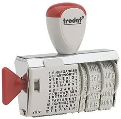 Trodat® pieczątka z zespołem słów Classic 1117 56 x 4 mm (szer. X wys.) miesiąc w literach srebrny/jasnoszary/czerwony Pieczątka z zespołem słów Trodat Classic 1117 54340, status i data (język niemiecki)