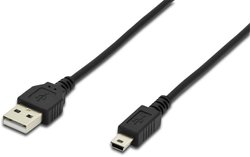 Kabel połączeniowy Digitus USB 2.0, typ A - mini B (5pin), wtyczka / wtyczka, długość 1,8 m, zgodny z USB 2.0, czarny Kabel USB Digitus AK-300130-018-S, USB 2.0, Złącze męskie USB-A, Złącze męskie USB Mini-B, 1.80 m