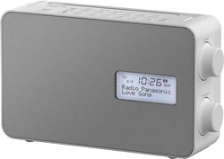 Cyfrowe radio Panasonic RF-D30BTEG-w z Bluetooth (DAB+, FM, zasilanie sieciowe i bateryjne, ochrona przed wodą rozbryzgową, AUX, funkcja budzenia, minutnik kuchenny), białe Radio kuchenne Panasonic RF-D30BTEG-W DAB+, UKW funkcja budzika, ochrona przeciwbr