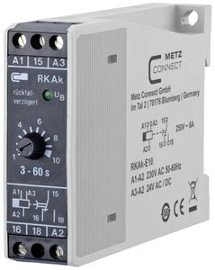 Przekaźnik czasowy zwłoczny odpadania RKAk-E10, 230 V AC / 24 V AC/DC, 3-60 s Przekaźnik czasowy Metz Connect RKAk-E10 110304412005, 250 V/AC, 6 A, 1 szt.