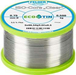 Cyna lutownicza Felder Löttechnik ISO-Core ''Clear'' SAC305 szpula Sn96,5Ag3Cu0,5  0.500 kg 0.75 mm