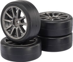 Kompletne koła Reely do modeli szosowych w skali 1:10, gładkie, 15-ramienne, srebrne Koło kompletne Reely RE-6549753 1:10 Tor szary 4 szt.