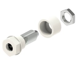 Izolowane gniazdo Ø4mm z końcówką otworową Ø2mm, kołkiem gwintowanym M6 i nakrętką sześciokątną, białe Electro PJP 3230-C-CD1-BC Gniazdo laboratoryjne 1 szt.