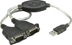Kabel szeregowy, USB 1.1 Manhattan 174947, [2x złącze męskie D-SUB 9-pin - 1x złącze męskie USB-A 2.0], 0.45 m