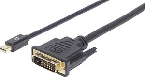 Przejściówka Mini DisplayPort, DVI Manhattan Mini-DisplayPort auf DVI-Kabel Mini-DisplayPort-Stecker auf DVI-D-Stecker 1,8m 152150, ekran foliowy, okrągły, certyfikat UL, pozłacane styki, 1.80 m