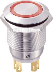 Przełącznik wciskany, wandaloodporny TRU COMPONENTS LAS1-GQ-11E/R/12V TC-8831256, 19 mm, 250 V/AC, 5 A, 1 szt.