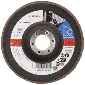 X571 Best for Metal, doskonała trwałość podczas obróbki zgrubnej spoin i szlifowania szorstkich powierzchni. Tarcza lamelkowa Bosch Accessories X571 2608607320 Średnica 125 mm 1 szt.