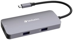 Koncentrator wieloportowy USB-C® (USB 3.2 Gen 1) Verbatim CMH-05 5 Portów z wbudowanym złączem sieciowm, z gniazdem szybkiego ładowania, z wtyczką USB-C, obsługa ultra HD szary