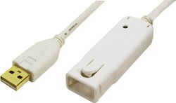 Przedłużacz USB 2.0 LogiLink UA0092, [1x złącze męskie USB-A 2.0 - 1x złącze żeńskie USB-A 2.0], 12.00 m, biały