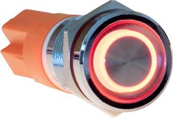 Przycisk ze stali nierdzewnej, mikroprzełącznik, IK10, IP67, chwilowy, LED czerwona (5-24V), wklęsły Przełącznik przyciskowy Joy-it Button12E-04 Button12E-04, 1 szt.