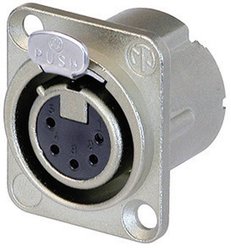 Gniazdo XLR z kołnierzem Neutrik NC5FD-LXB, 5-pin, 7,5 A, niklowe