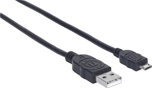 Kabel USB Manhattan USB Anschlusskabel USB 2.0 Typ A Stecker/Micro-B Stecker 480 Mbps 3m Schwarz, USB 2.0, Złącze męskie USB Micro-B, Złącze męskie USB-A, 3.00 m
