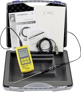 Kompletny zestaw temperaturowy Greisinger zawierający GMH 3750, czujnik temperatury, konwerter interfejsu i walizkę SET-TEMP 2 Termometr typu Pt100 Greisinger TEMP 2 605219, -200 - +850 °C