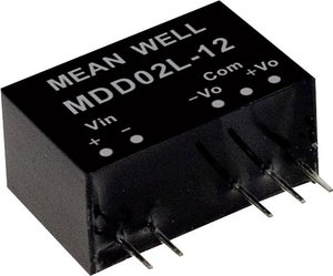 Przetwornice MEANWELL DC/DC Seria MDD02 SIP/SIL7 Obudowa Podwójne wyjście Stosunek napięcia wejściowego: 1:1 Moc: 2W nieregulowane Medyczne Moduł przetwornicy DC/DC Mean Well MDD02M-09 MDD02M-09, 2 W, 111 mA, 1 szt.
