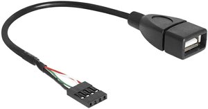 Kabel USB 2.0 Delock 83291, [1x złącze żeńskie USB 2.0 4-pin - 1x złącze żeńskie USB-A 2.0], 0.20 m, czarny