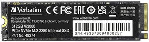 Dysk wewnętrzny SSD NVMe/PCIe M.2 512 GB Verbatim Vi3000 PCIe NVMe 3.0 x4 Produkt nowy