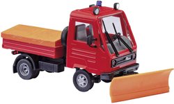 Model pojazdu uprzywilejowanego Busch 42225 H0 Hako Multicar M26 straż pożarna z pługiem śnieżnym