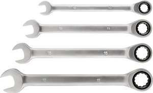 Zestaw kluczy widełkowych i oczkowych z grzechotką, 4 szt. Klucz grzechotkowy podwójny kwb  460490 10 - 17 mm