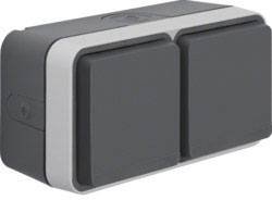 Gniazdo elektryczne podwójne, W.1 powierzchniowy Berker 47753525, IP55, 250 V/AC, szary, szary błyszczący