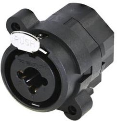 3-biegunowe gniazdo panelowe XLR połączone z gniazdem jack 6,35 mm, stereo, ze stykiem przełączającym i przełączanym stykiem uziemienia, montaż poziomy PCB Złącze męskie XLR Rean AV RCJ10FI-H RCJ10FI-H, gniazdo, 1 szt.