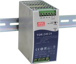 Zasilacze impulsowe MEANWELL Seria TDR-240 Montaż na szynie DIN Pojedyncze wyjście 3-fazowe Moc: 240 W. Zasilacz na szynę DIN Mean Well TDR-240-24 TDR-240-24  24 V/DC 10 A 240 W Ilość wyjść:1 x