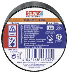 tesaflex® 53988 — taśma izolacyjna z PVC do izolowania i oznaczania kabli, 10 m x 19 mm, czarna Taśma izolacyjna tesa 53988-00142-00 tesaflex IEC (D x S) 10 m x 19 mm 10 m 1 szt.