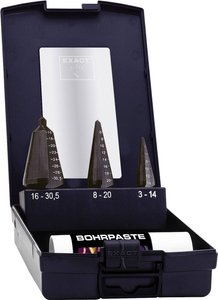 Zestaw 3 szt. Zestaw wierteł stożkowych HSS poddany obróbce tenifer Zestaw wierteł stożkowych bezstopniowych Exact 1605209 1 zest.