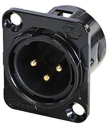3-pinowe złącze obudowy, zaciski lutowane, czarna chromowana obudowa, pozłacane styki Złącze męskie XLR Rean AV RC3MDL-B RC3MDL-B, złącze męskie do wbudowania, 1 szt.