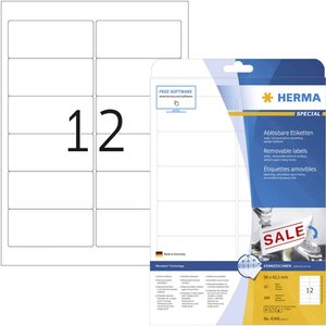 Herma 4348 Etykieta uniwersalna 96 x 42.3 mm Papier biały 300 szt. Z możliwością usunięcia Drukarka atramentowa, Drukarka Laserowa, Drukarka Laserowa, kolorowa, Kopiarka, Drukarka z funkcją kopiowania w kolorze, Drukarka etykiet