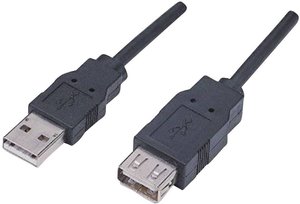 Kabel USB Manhattan, USB 2.0, Złącze męskie USB-A, Złącze żeńskie USB-A, 1.80 m