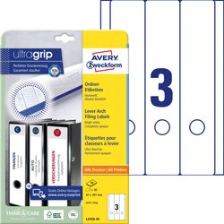 Etykiety na segregatory Avery Zweckform L4759-1061 x 297 mm, Inkjet, kolorowa drukarka laserowa, laserowa czarno-biała, kopiarka, do szerokiego folderu (długi), Leitz, Elba, Mehle, bene, Biella Etykiety do folderów Avery-Zweckform L4759-10, 30 szt.